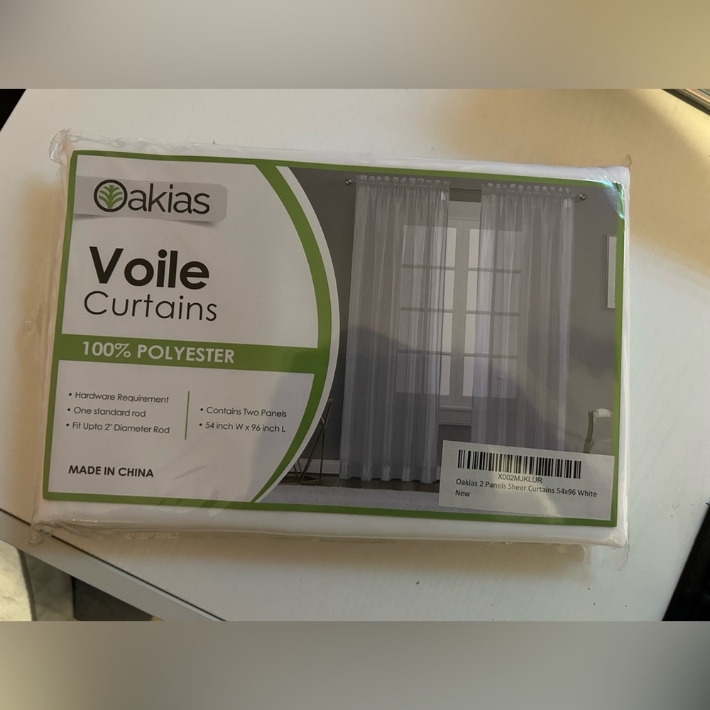 Oakias Voile 2 panels Sheer Curtains 54x 96 long White NEW